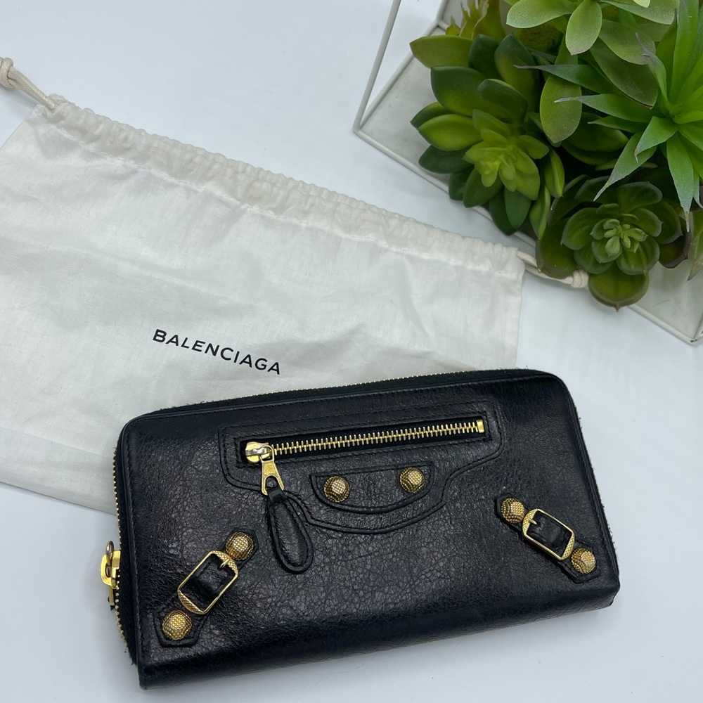 BALENCIAGA metallic gold edge leather wallet